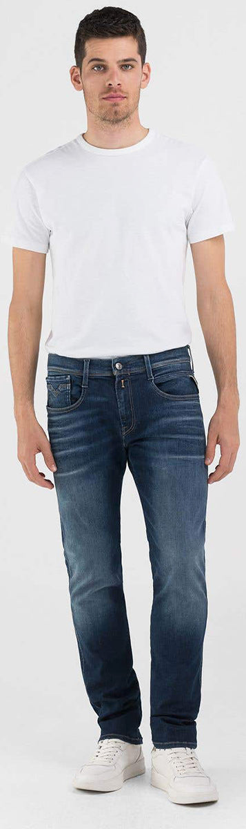 Replay Anbass Hyperflex Oz Stretch In Navy Blue For Men