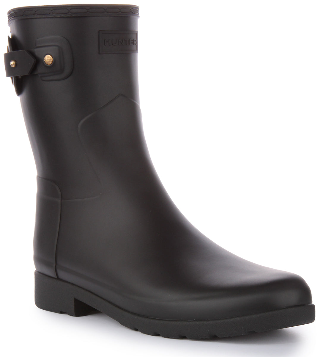 Hunter Refinned Short Eyelet Black Women Slim Rubber Welly Boots