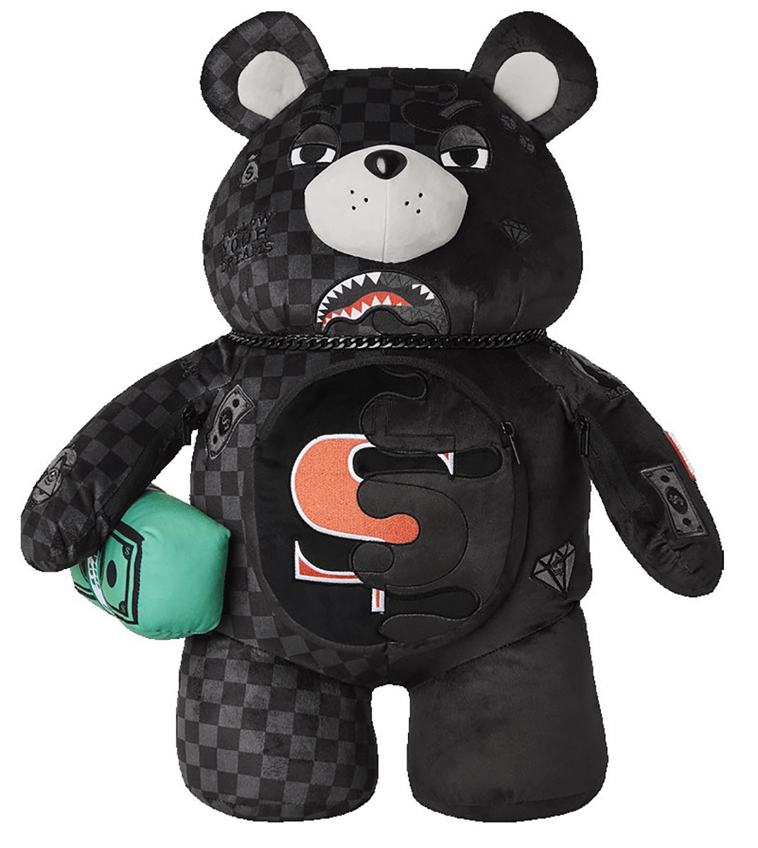 Sprayground Black Gray Plush with Red Logo Patch Sprayground Gray Peeking Character Check Backpack main image 4
