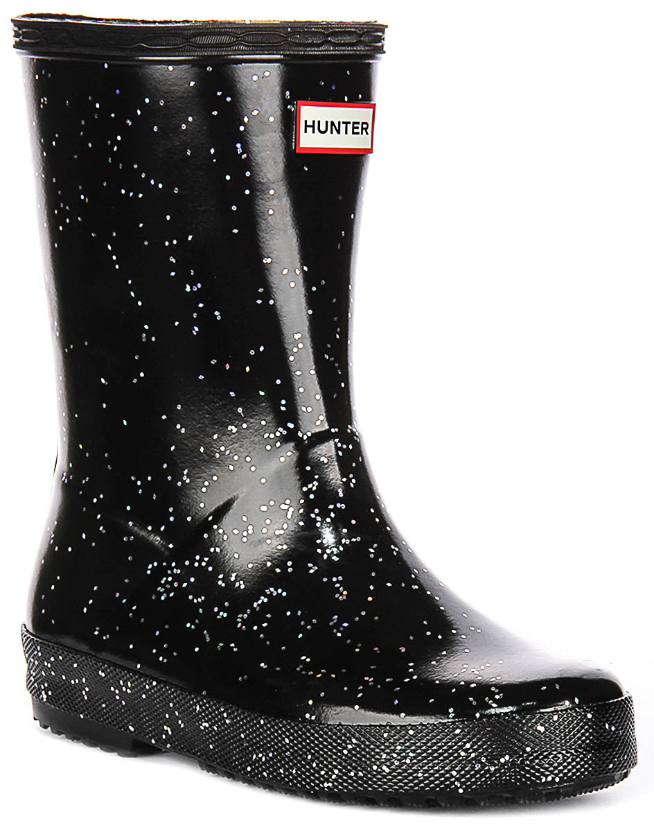 Hunter Kids First Giant Glitter In Black Shiny For Infants Rain