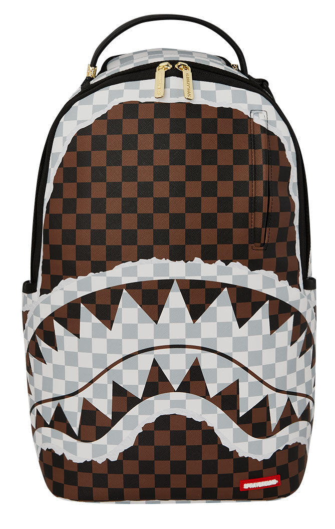 Sprayground Cream And Brown Tear Check Backpack  display picture 3