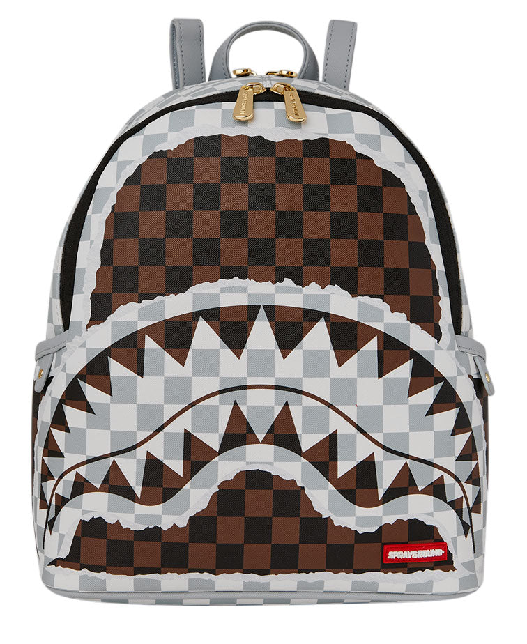 Sprayground CREAM AND BROWN TEAR CHECK SAVAGE BACKPACK for Women