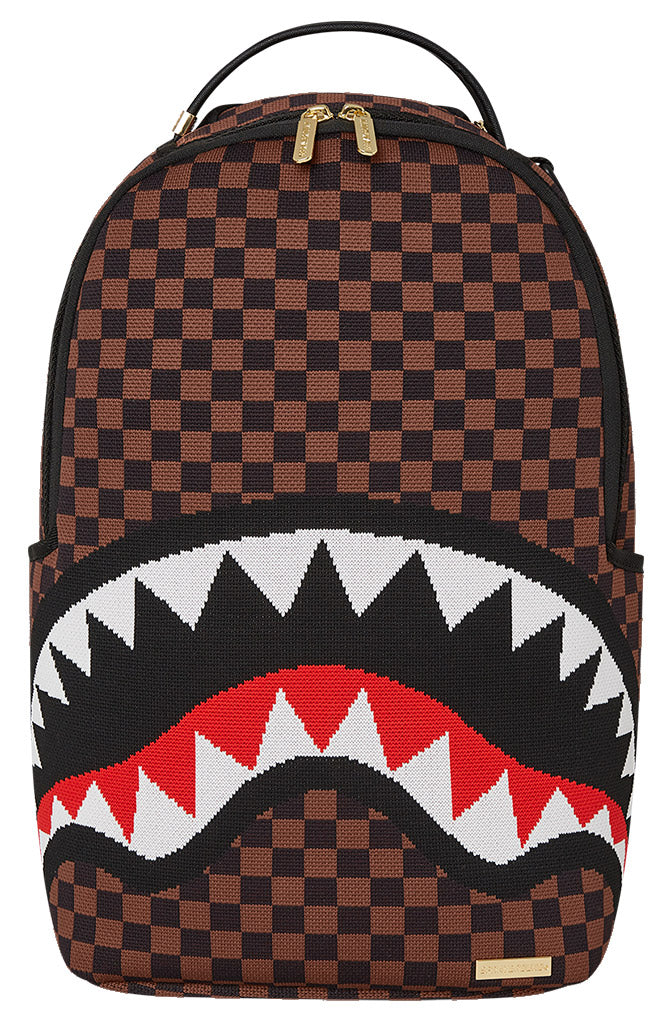 Sprayground Knit Sharks In Paris Brown Black Check Backpack
