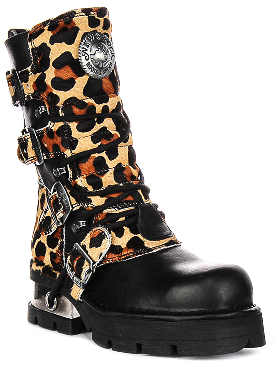 Newrock 591 Planning In Leopard | 90s Buckle Zip Heel Boots
