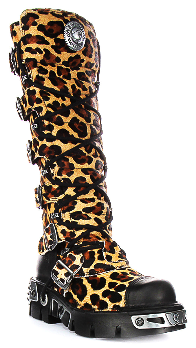 Newrock 314 Reactor In Leopard For Women | Knee High Boots