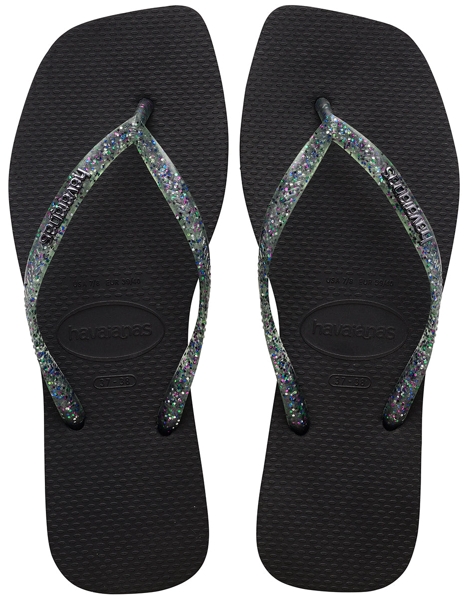 Havaianas Square Metallic In Black For Women Beach Glitter Flip