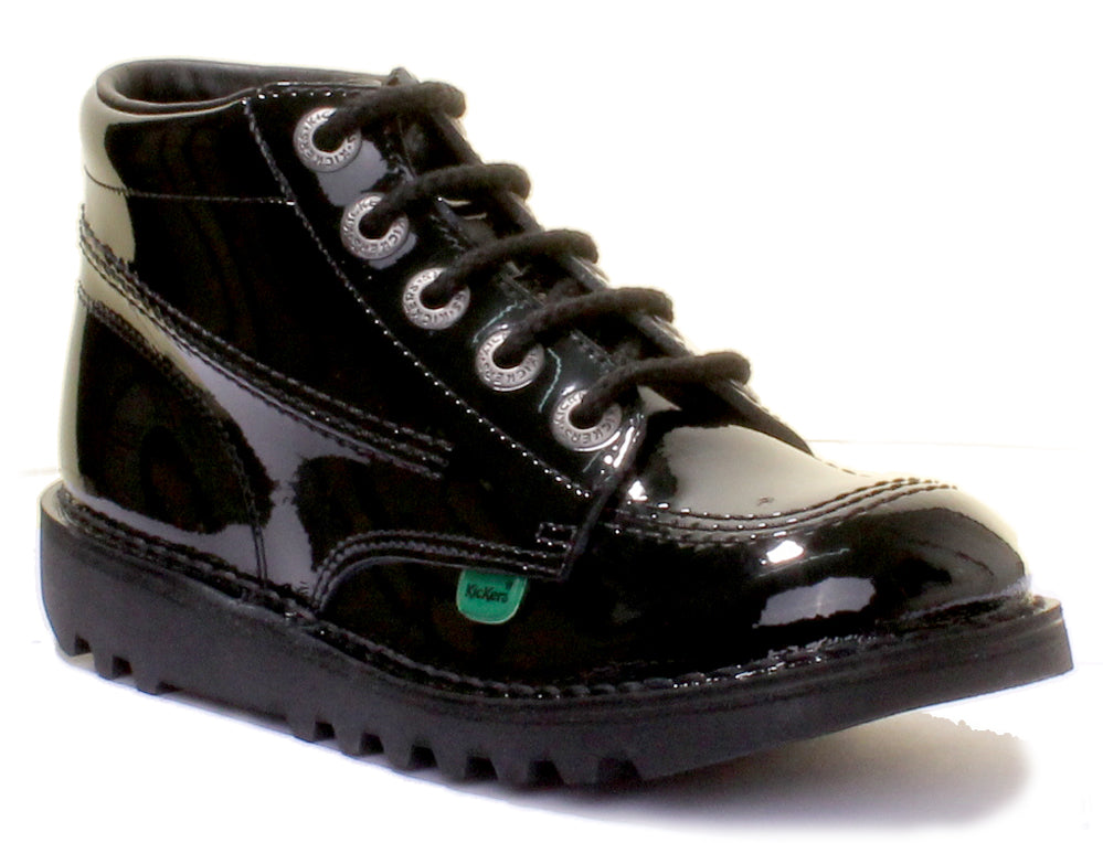 Kickers Kick Hi Youth Black Patent Teen UK Size School