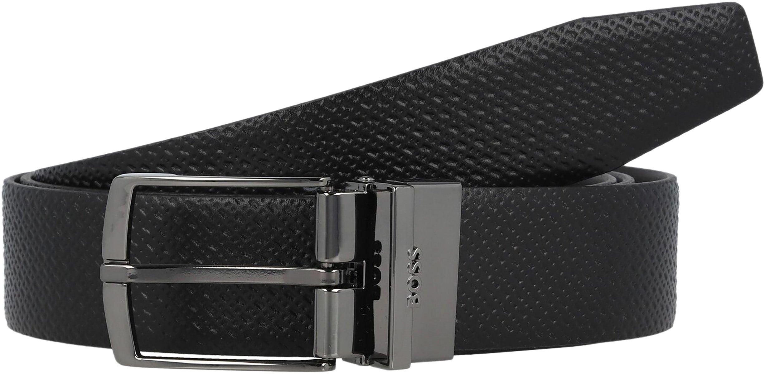 BOSS Men’s Giacom Leather Belt — Black, Cow Leather, Classic Buckle, One Size