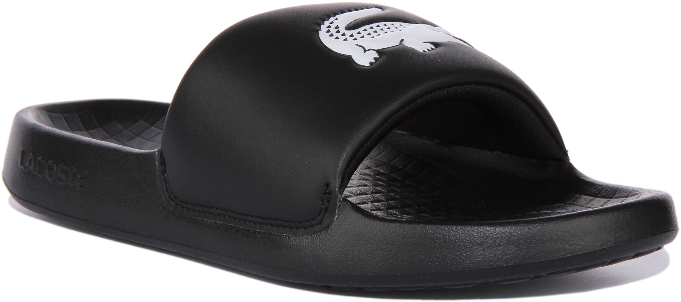 Lacoste croco sliders in black Clearance