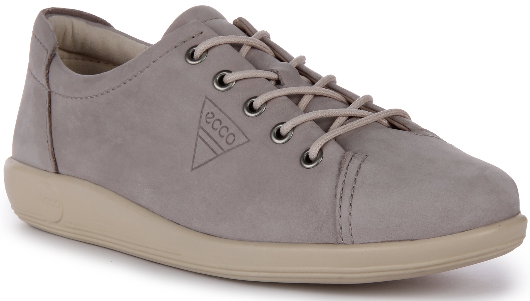 Ecco Soft In Grey For Women Lace Up Nubuck Walking Shoe