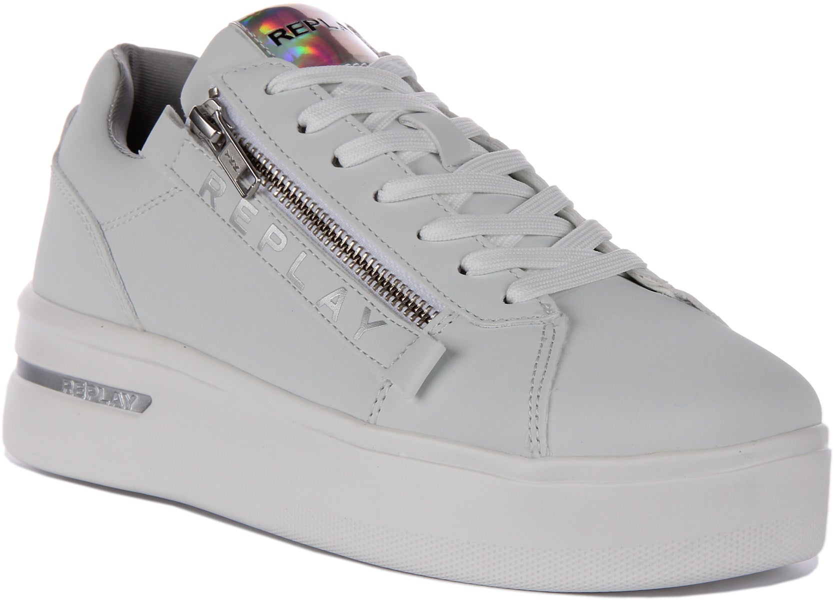 Replay Wilhot In White Trainers Zipped Design Lace Up Cupsole Size UK 6 - 12