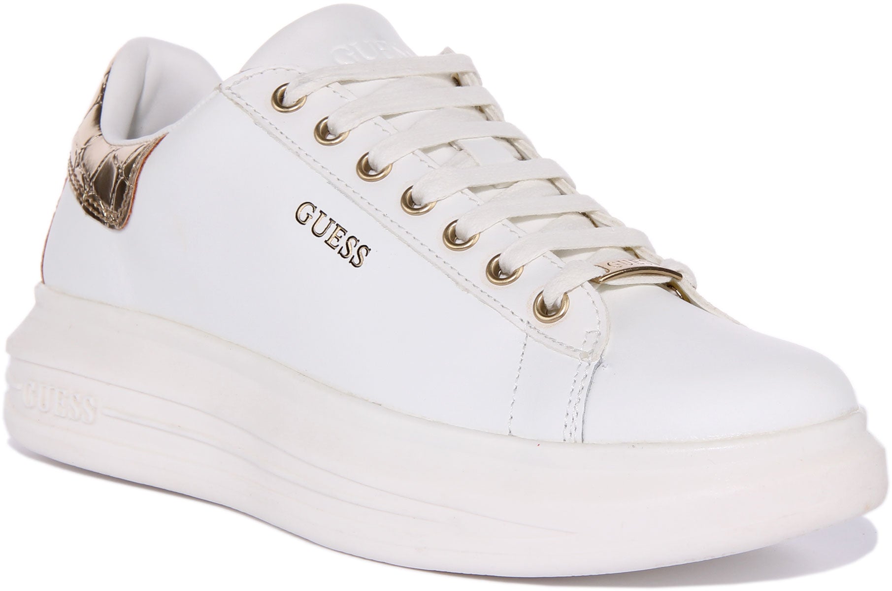 Vibo In White Gold Women Guess Trainers – 4feetshoes