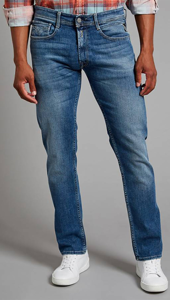 Replay Rocco Comfort Fit 34L Herren Baumwoll Stretch Denim In Blau