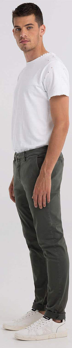 Replay Zeumar Hyperchino XLITE 34L Jeans slim fit da uomo in cachi verde