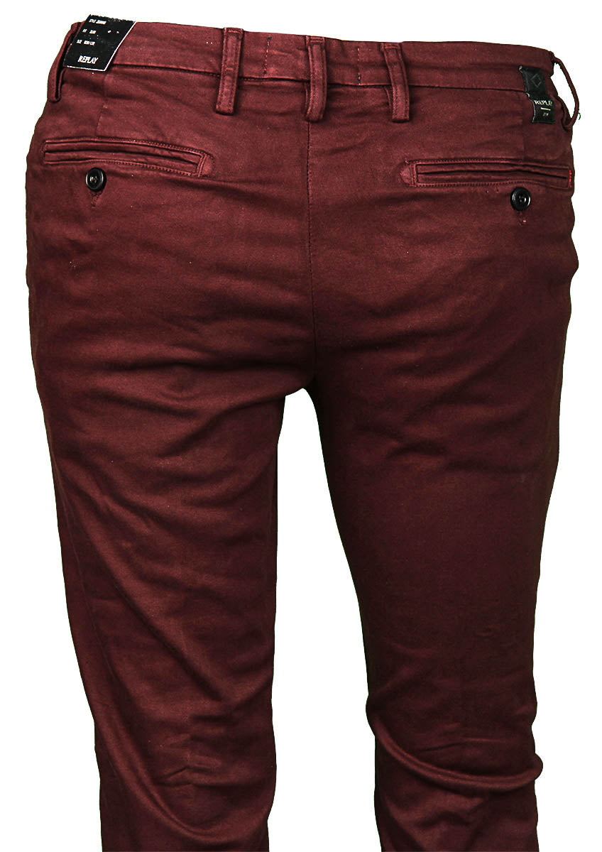 Replay Zeumar Hyperflex Dark Red Chinos For Men