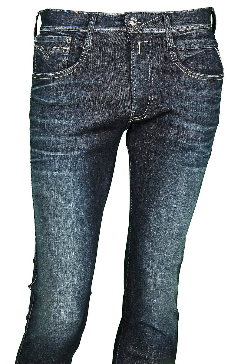 Replay Anbass Hyperflx Dark Blue Jeans For Men