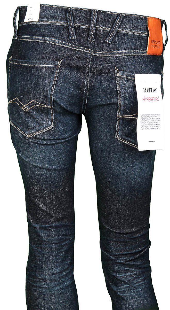 Replay Anbass Hyperflx Dark Blue Jeans For Men