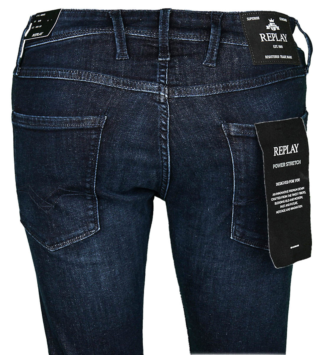 Replay Anbass Dark Indigo Power Stretch Slim Fit Jeans For Men