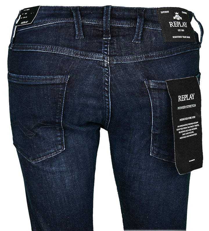 Replay Anbass Dark Indigo Power Stretch Slim Fit Jeans For Men