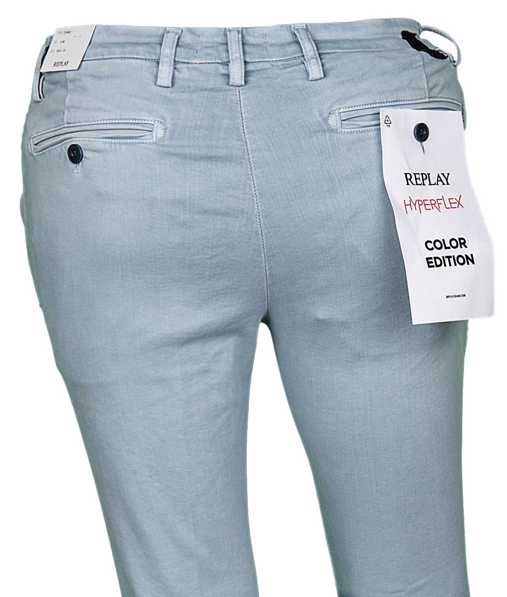 Replay Zeumar Slim Fit Hyperflx Chino in Blue For Men