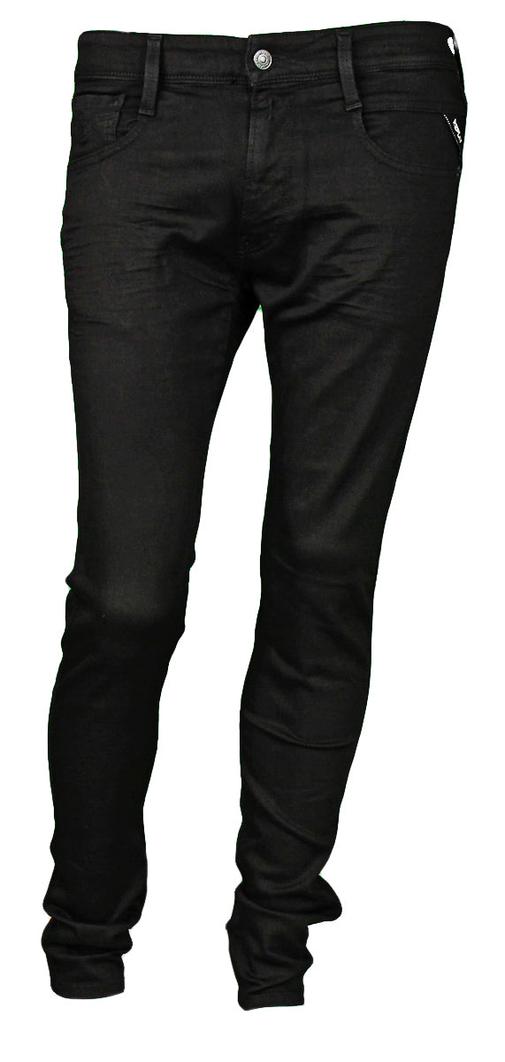 Replay Anbass Hyperflex Slim Jeans In Black For Men