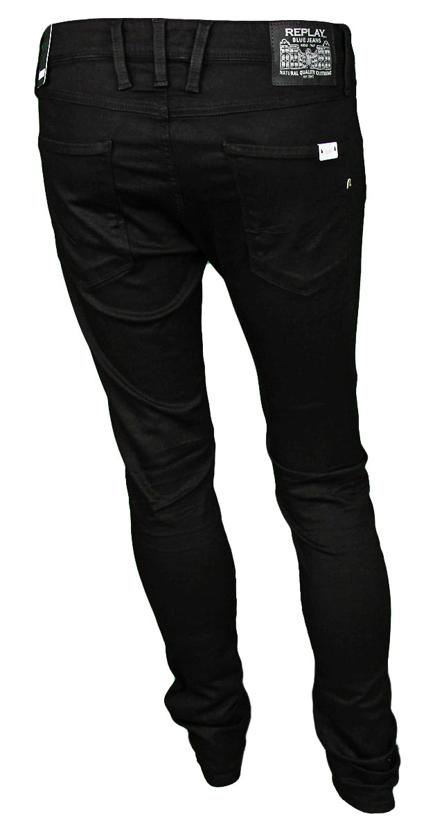 Replay Anbass Hyperflex Slim Jeans In Black For Men