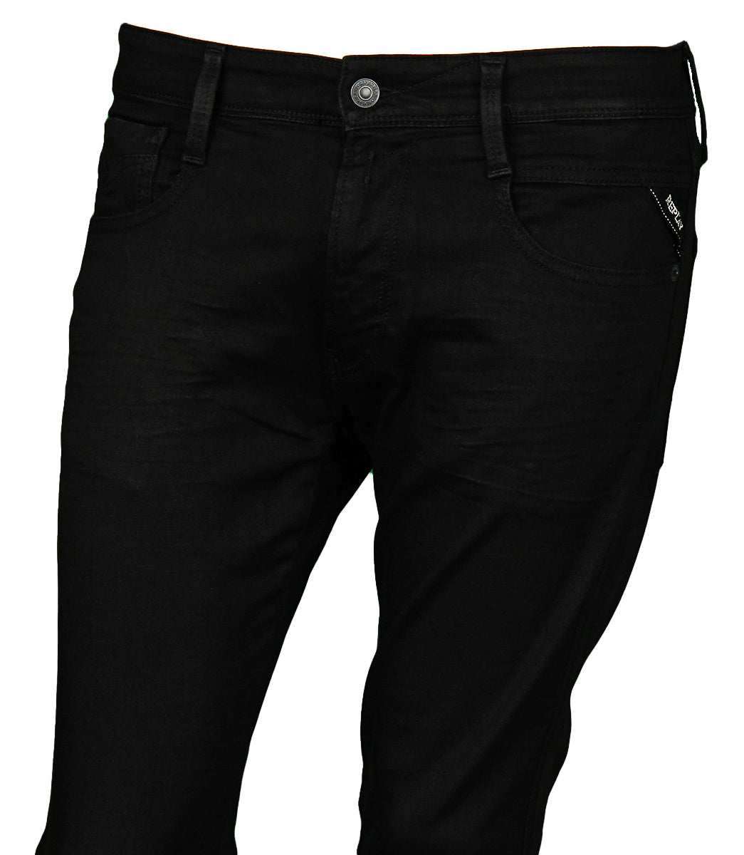 Replay Anbass Hyperflex Slim Jeans In Black For Men