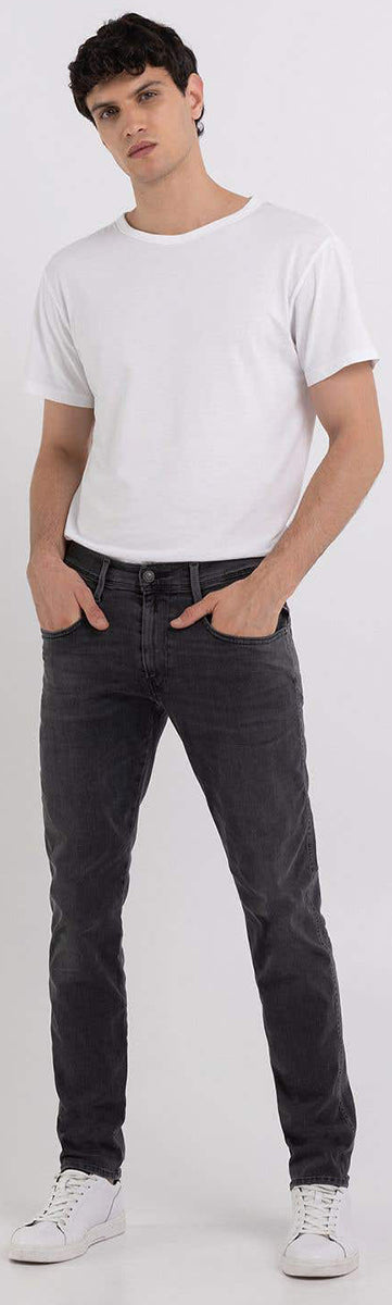 Replay Anbass 34L Denim Hyperflex 10,5 oz riutilizzato eco stretch da uomo in carbone