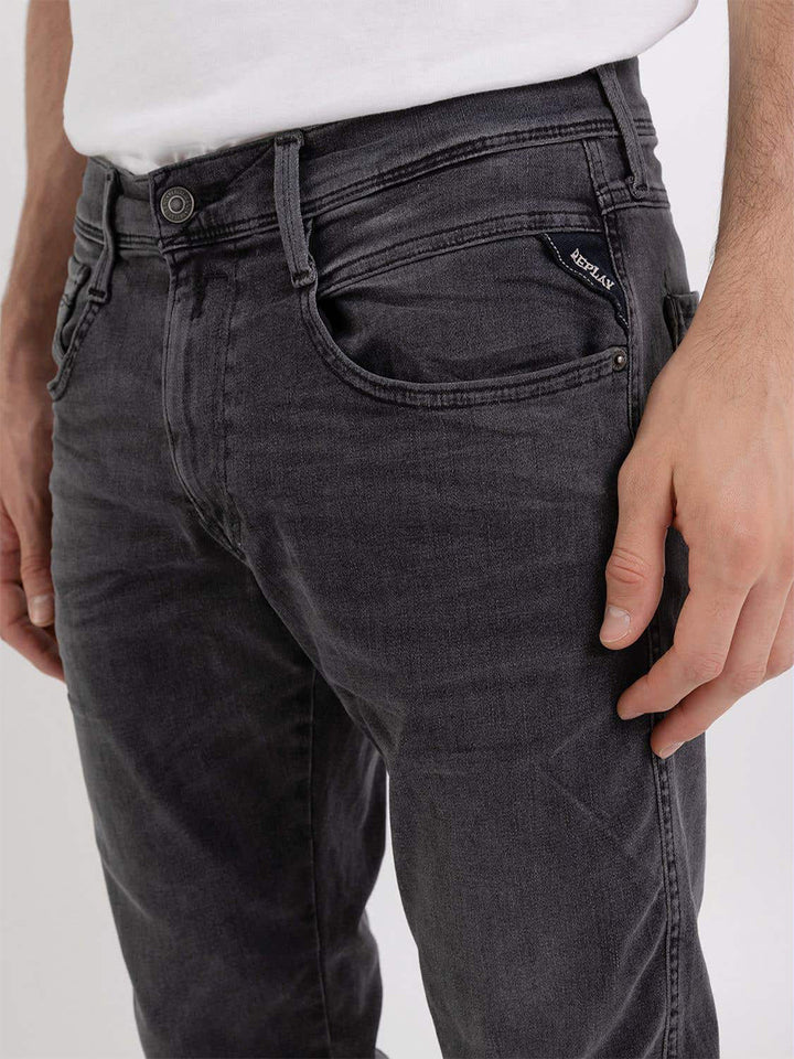 Replay Anbass 34L Denim extensible écologique réutilisé Hyperflex 10.5oz pour hommes en charbon