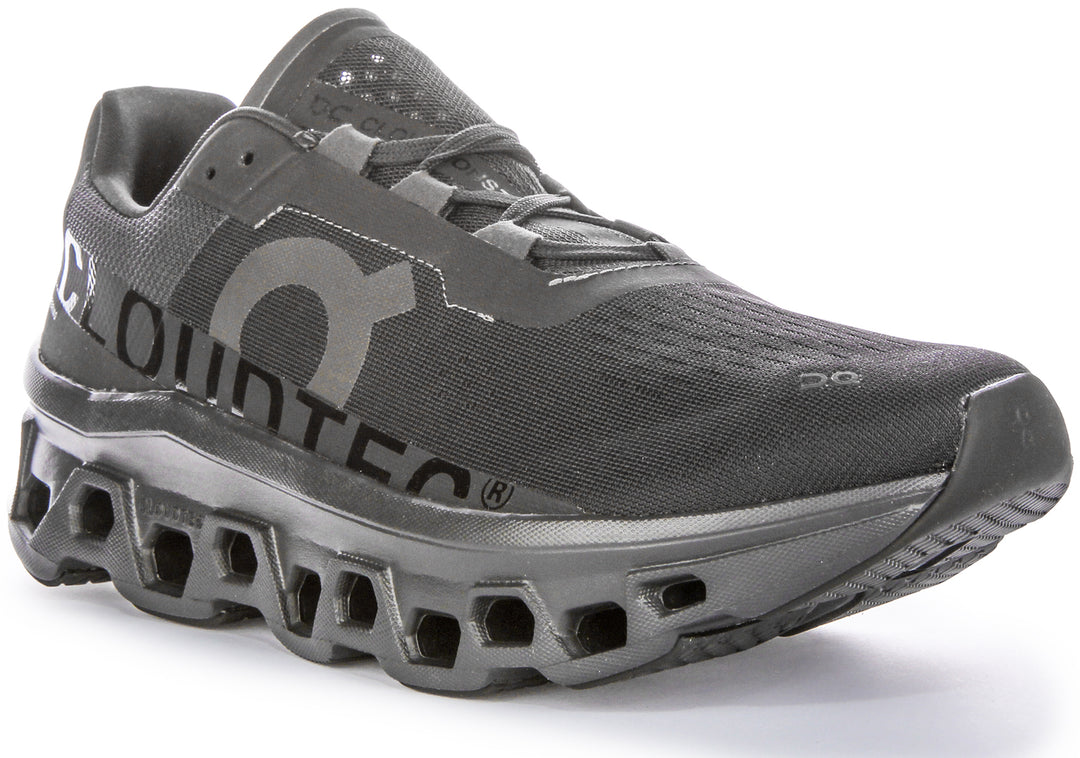 Chaussures de course emblématiques On Running Cloudmonster pour hommes avec technologie Cloudtec en tout noir