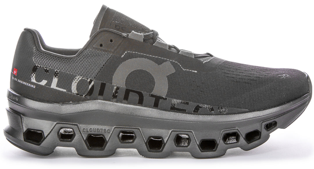 Chaussures de course emblématiques On Running Cloudmonster pour hommes avec technologie Cloudtec en tout noir