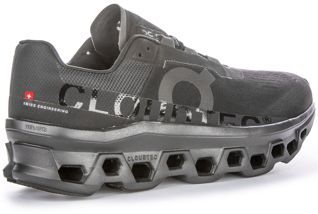 Chaussures de course emblématiques On Running Cloudmonster pour hommes avec technologie Cloudtec en tout noir