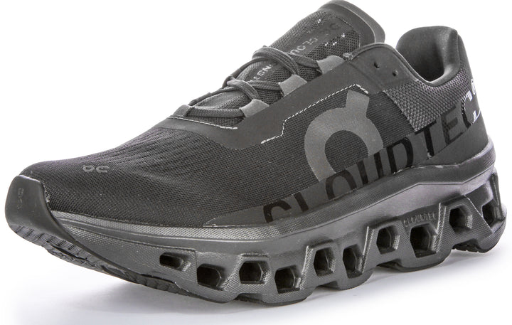 Chaussures de course emblématiques On Running Cloudmonster pour hommes avec technologie Cloudtec en tout noir