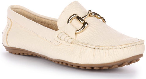 JUSTINREESS Camilla Mocassins en cuir souple pour femmes en beige