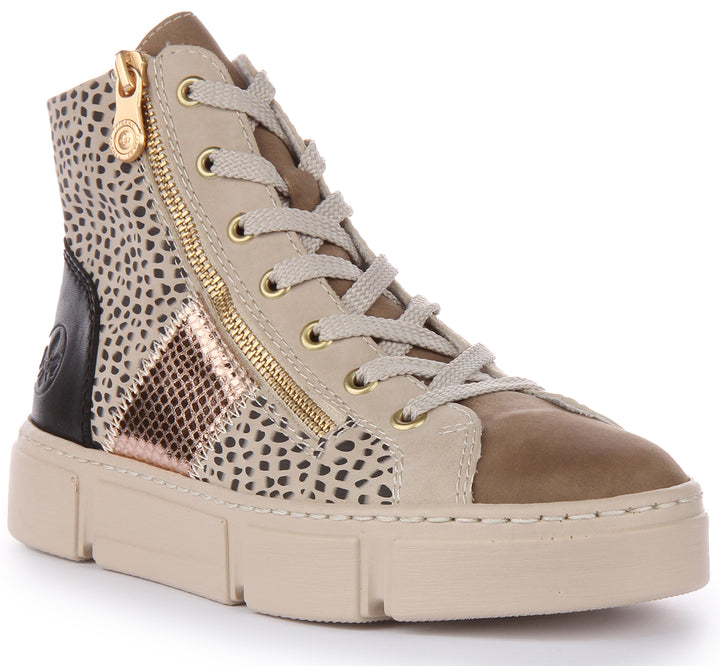 Rieker N5931 Botines con cordones en sintético con cremallera lateral para mujer en beige