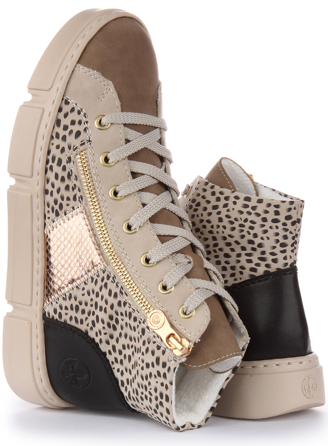 Rieker N5931 Botines con cordones en sintético con cremallera lateral para mujer en beige