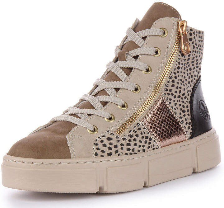 Rieker N5931 Botines con cordones en sintético con cremallera lateral para mujer en beige