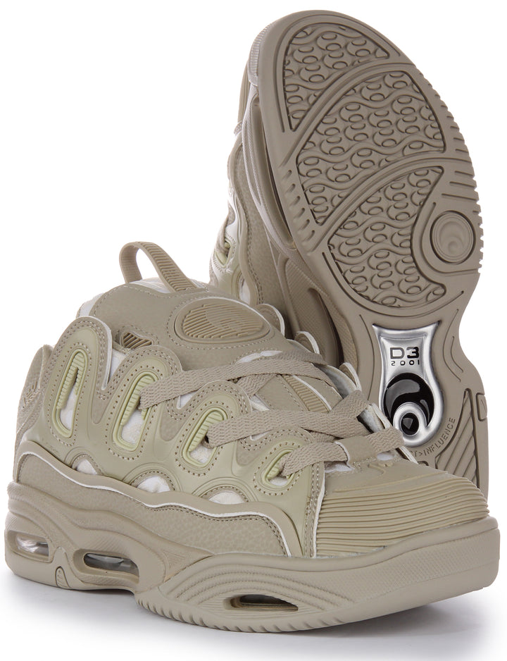 Osiris D3 2001 Herren Klobig Sohle Schnürung Skate Turnschuhe Beige