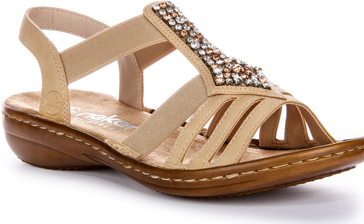 Sandalias de cuero Rieker 60803 20 BEJ para mujer en beige