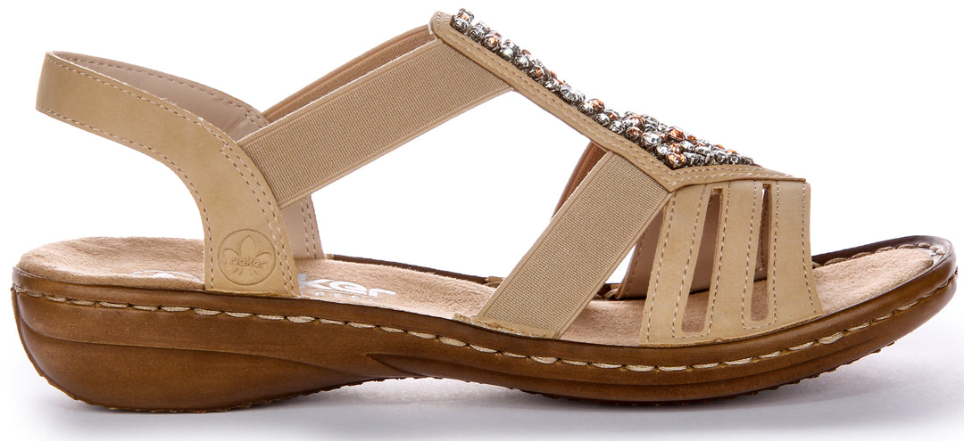 Sandalias de cuero Rieker 60803 20 BEJ para mujer en beige