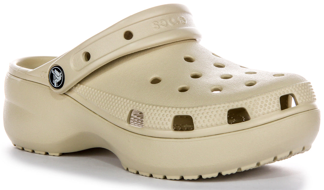 Crocs Classic Platform In Bone Womens Platform Rubber Clog