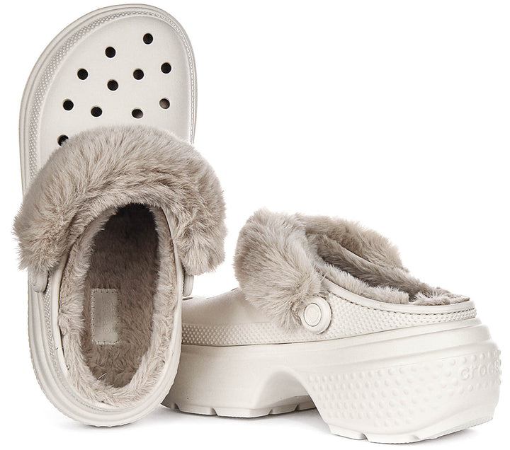 Crocs Stomp Lined Clog In Beige Fur