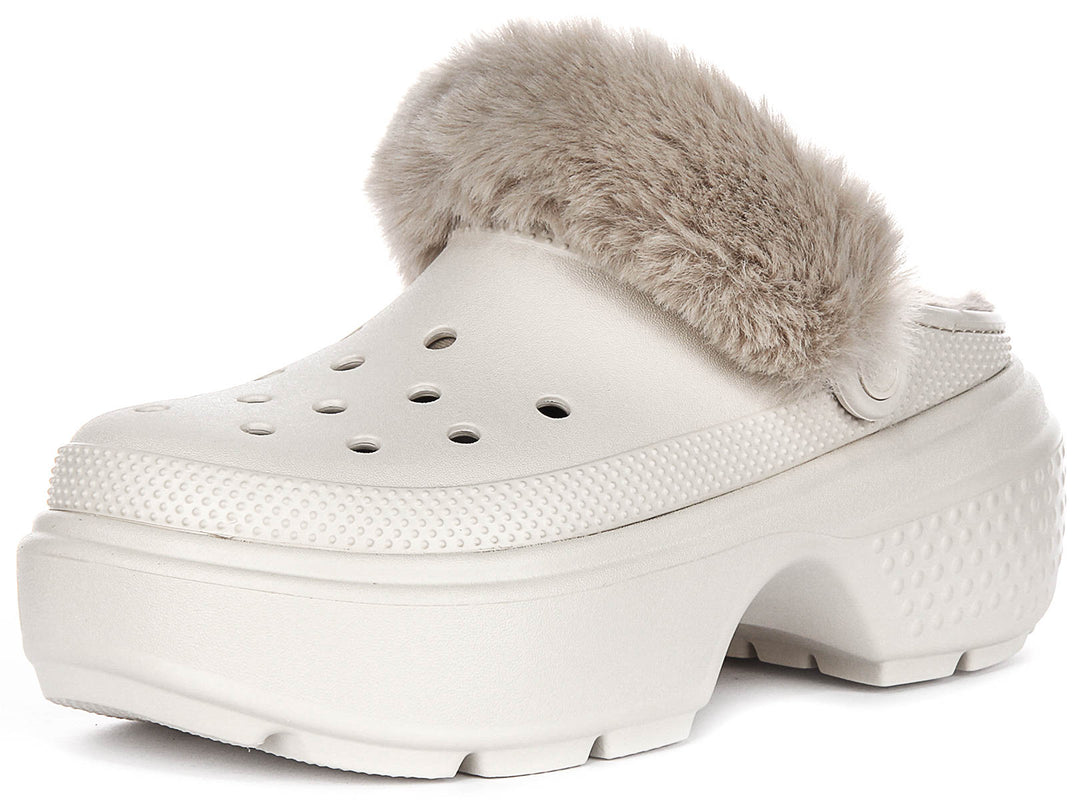 Crocs Stomp Lined Clog In Beige Fur