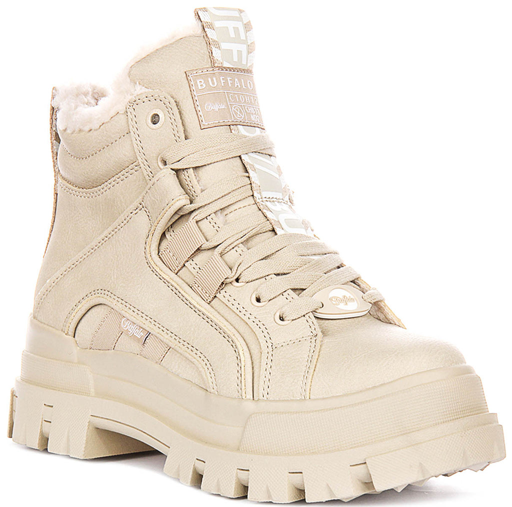 Buffalo Aspha Nc Mid Warm In Beige For Women | Lace up Boots