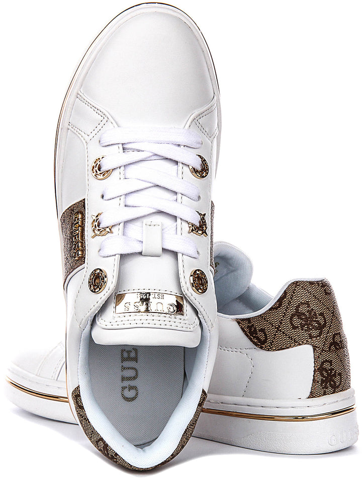 Guess Low Stew Side Logo Sneaker In Beige Brown For Women