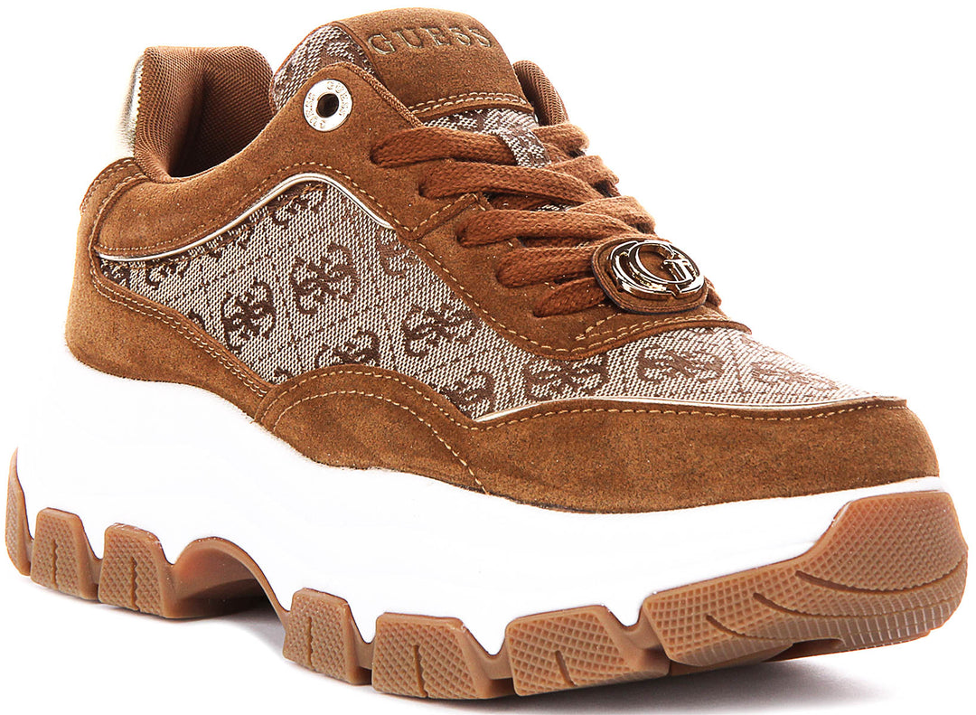 Guess Berrett 4G Peony Sneaker In Beige Brown For Women