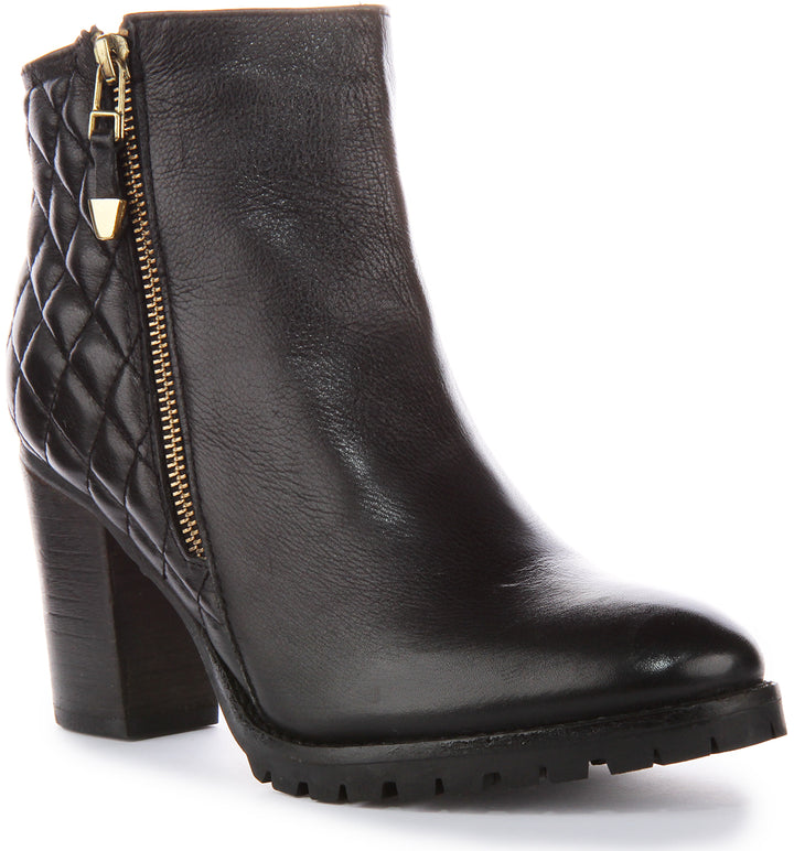 JUSTINREESS Fleur Stivaletto in pelle da donna con doppia zip in nero