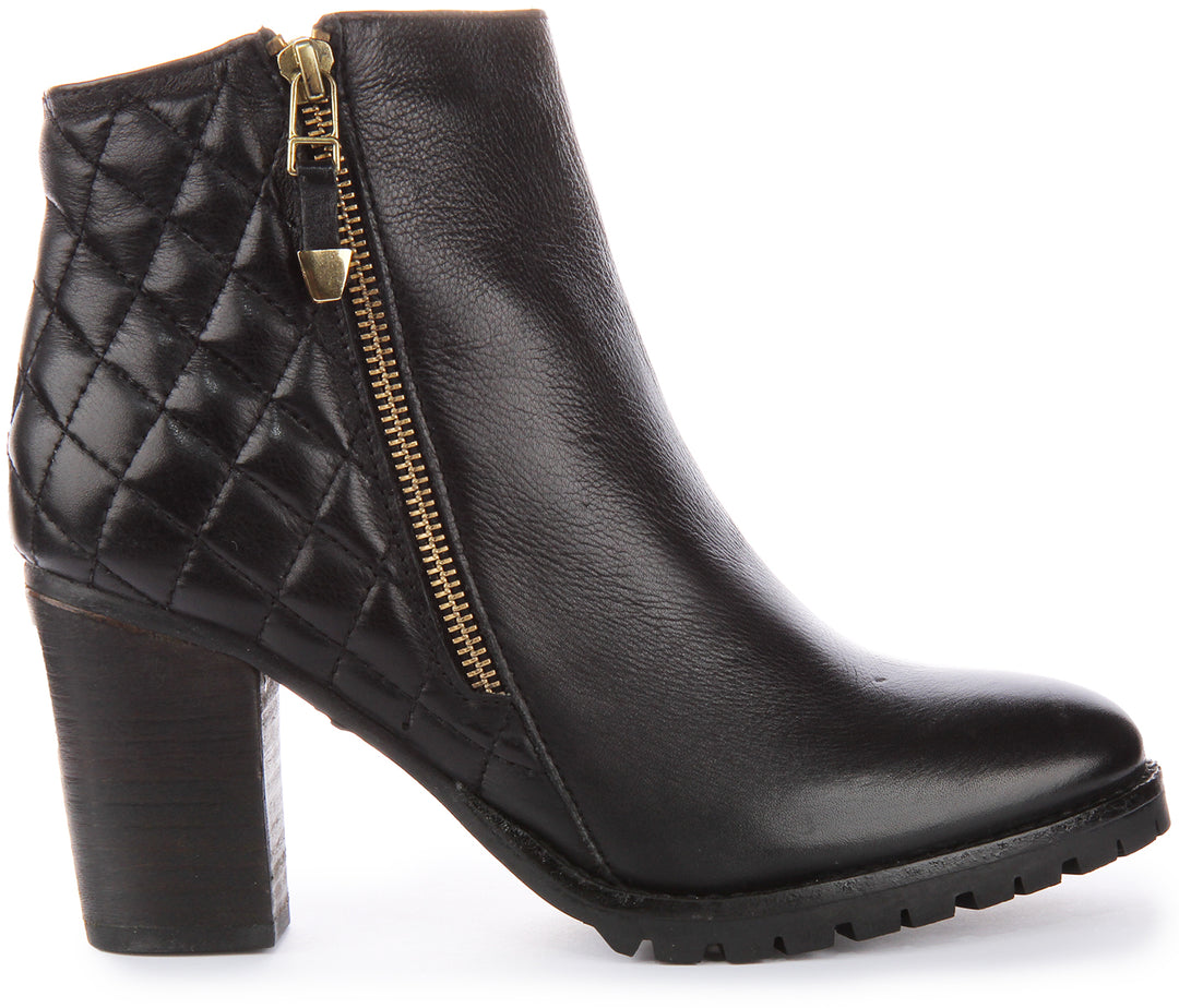 JUSTINREESS Fleur Stivaletto in pelle da donna con doppia zip in nero