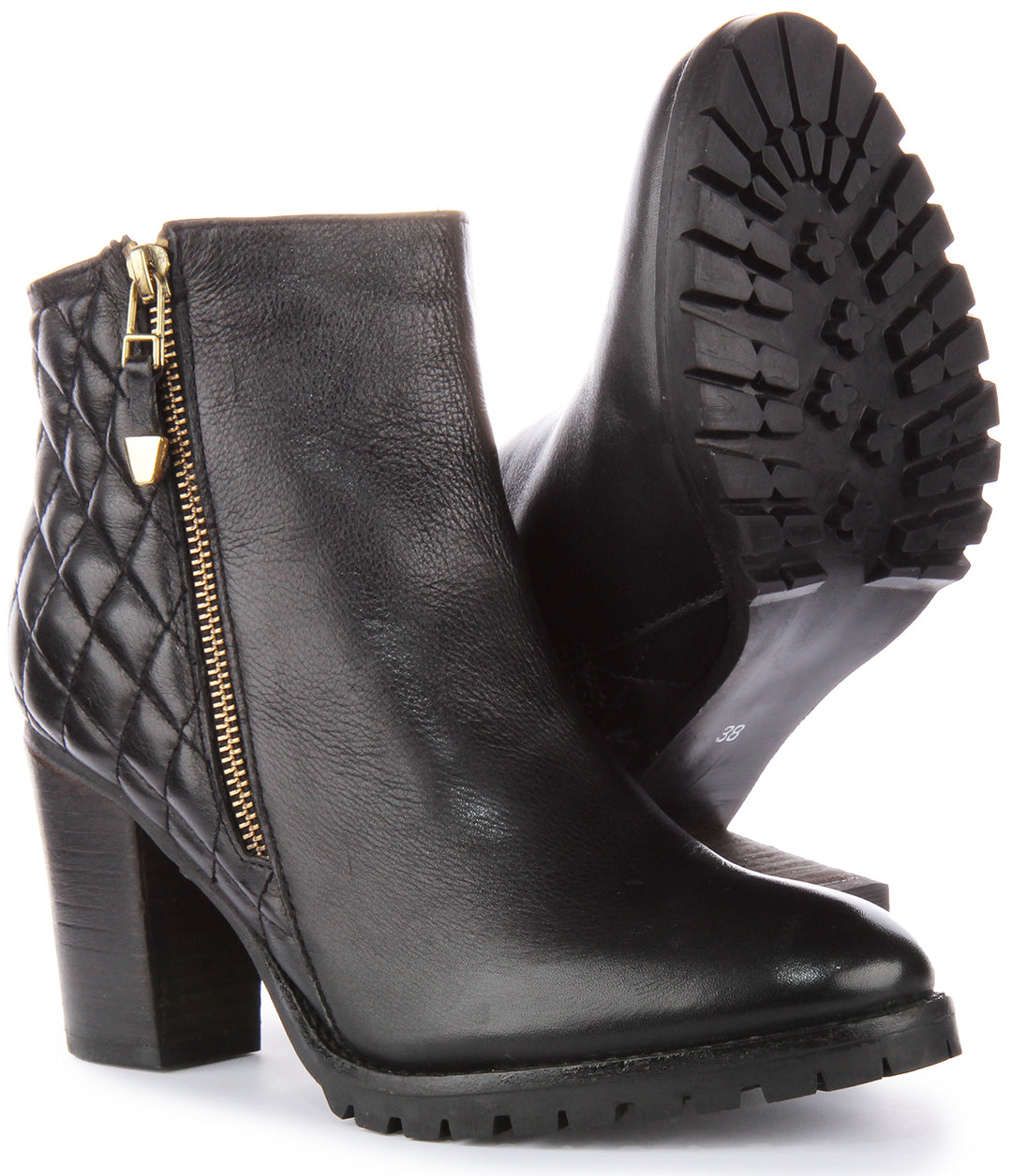 JUSTINREESS Fleur Stivaletto in pelle da donna con doppia zip in nero