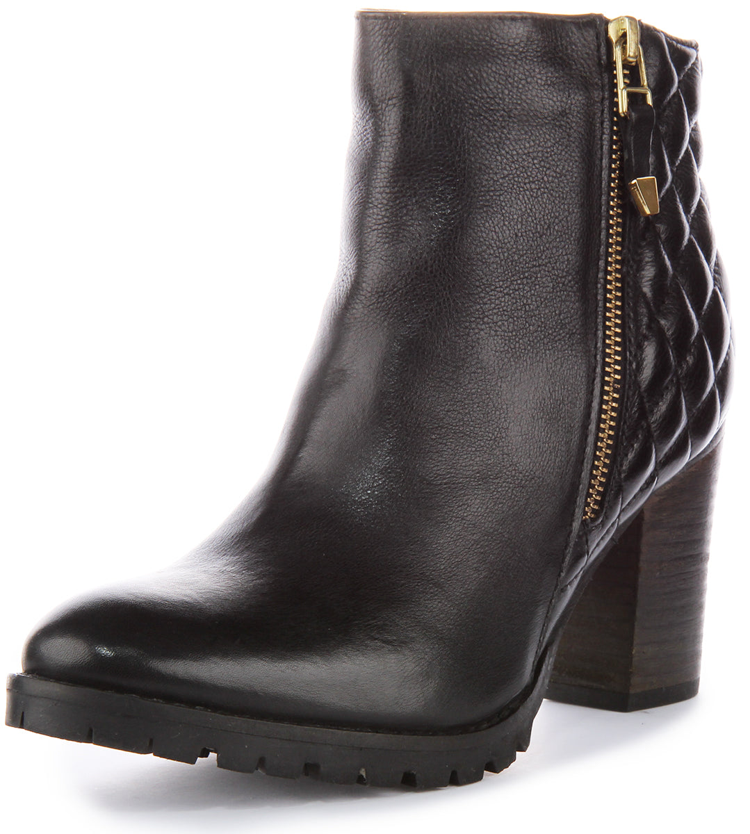 JUSTINREESS Fleur Stivaletto in pelle da donna con doppia zip in nero